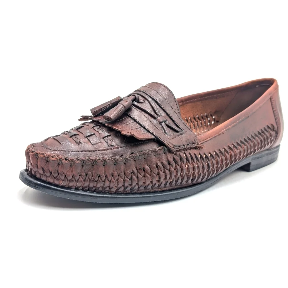 Nunn Bush Woven Leather Tassel Loafers Men's Sz 12M Brown Slip On Casual Preppy - Picture 4 of 17